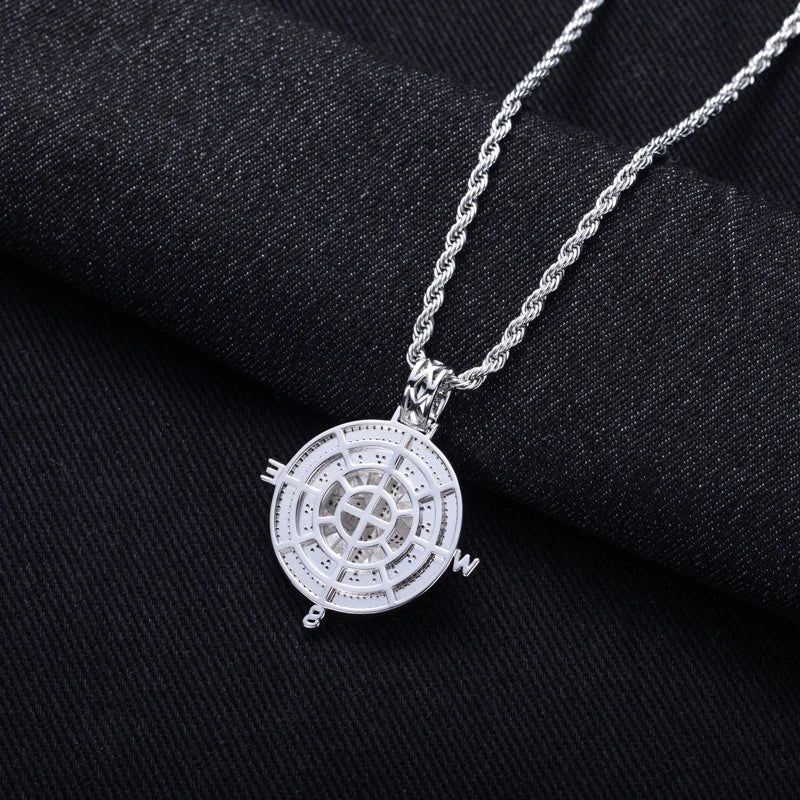 Iced Out Compass Pendant — 14K Gold
