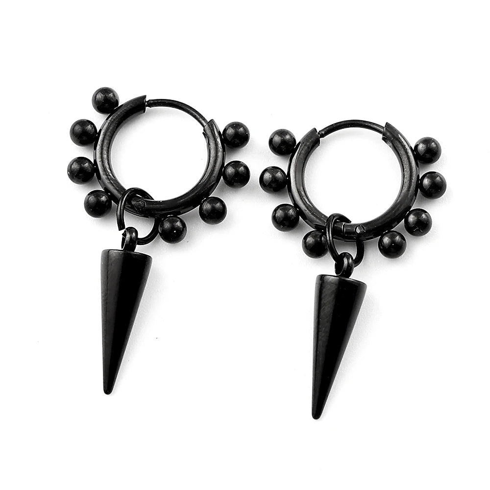 Spike Cone Drop Earrings Beaded Hoop Gothic — Stainless Steel