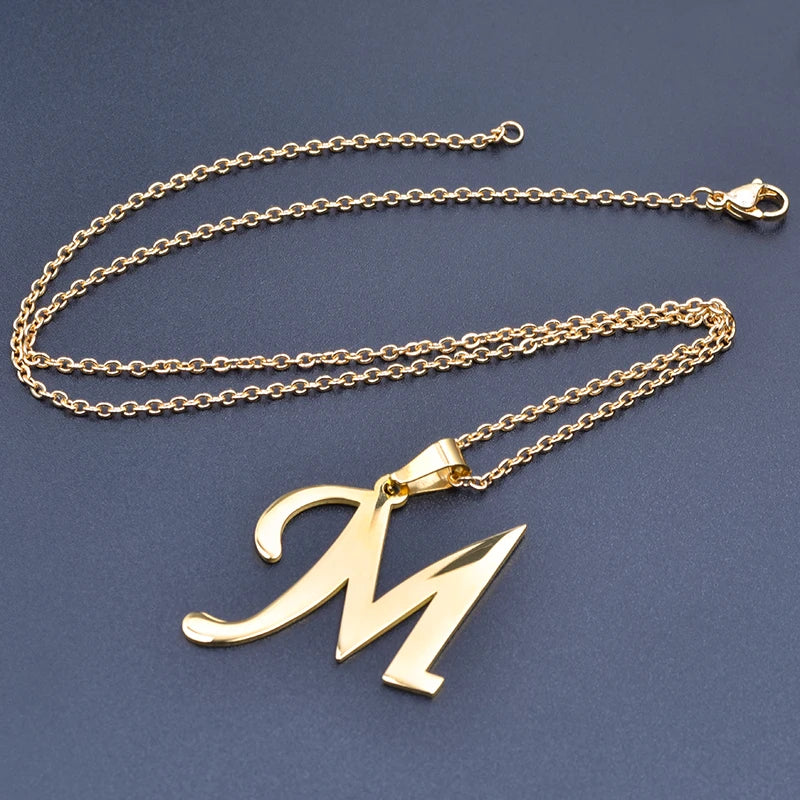 Initial 26 Letters Pendant Stainless Steel Necklaces For Women Men Accessories English Alphabet Necklace Fashion