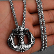 Viking Crow Anchor Pendant Necklace for Men — Stainless Steel