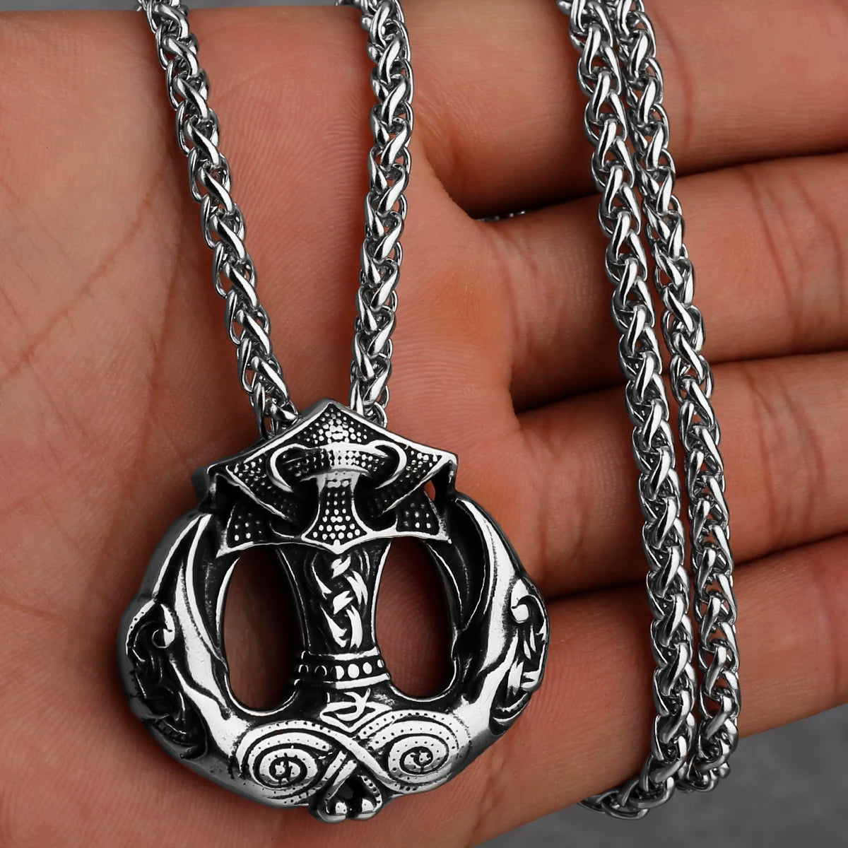 Viking Crow Anchor Pendant Necklace for Men — Stainless Steel