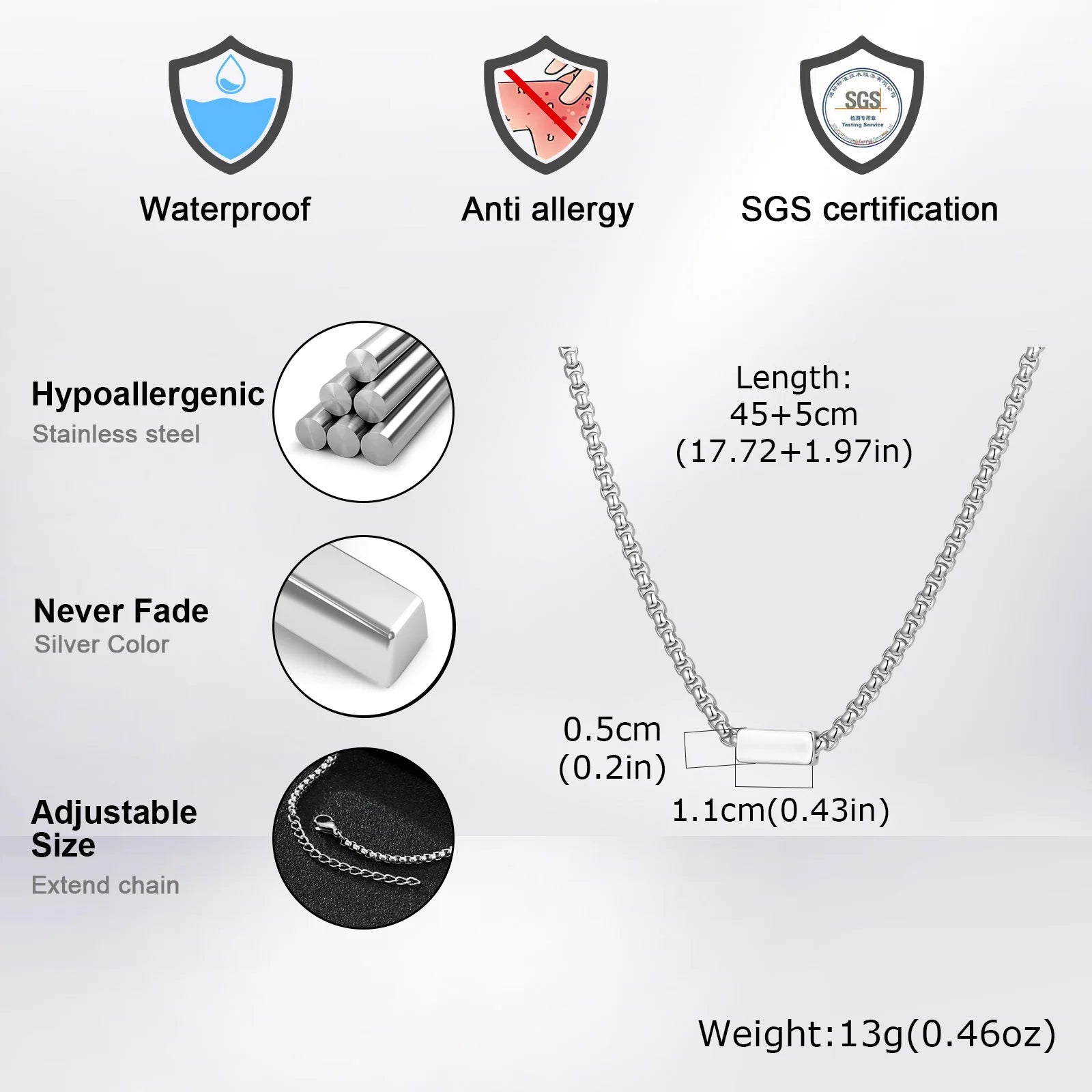 Letter Box Chain Pendant Necklace — Stainless Steel