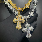 2025 New Iced Out Cross Pendant Necklace for Men Women Bling Gold Color Cubic Zirconia Infinity Link Eye Charm Hip Hop