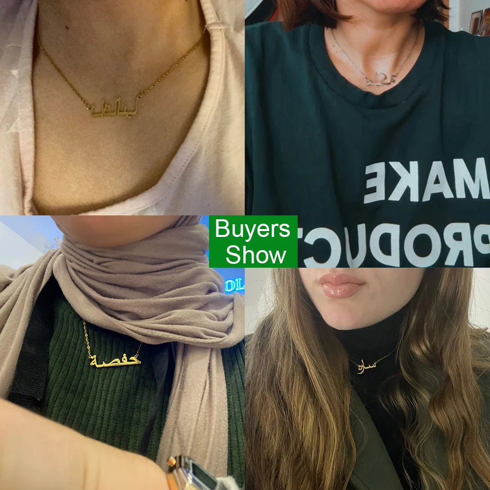 Personalized Arabic Name Necklace for Women Men Custom Arabic Stainless Steel Pendant Jewelry Customized Necklace Box