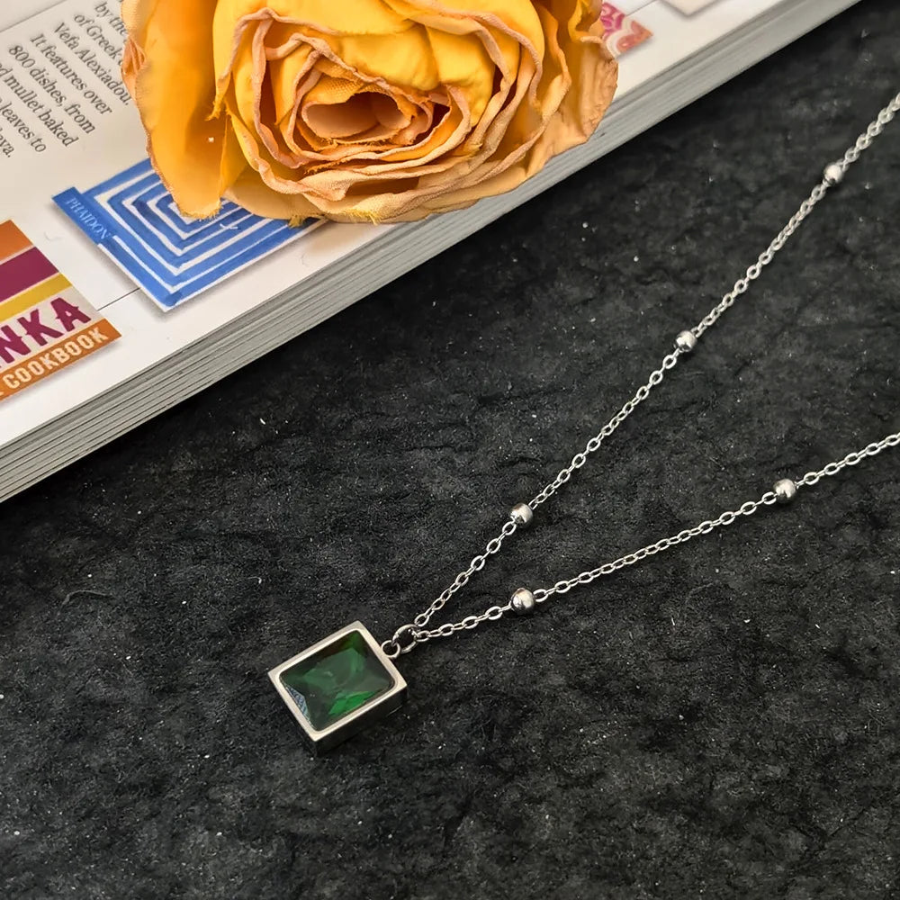 Simple Geometric Pendant Necklaces for Men Women Rectangle Stainless Steel Jewelry Cadenas Para Hombre Collares Para