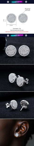 Iced Out Round Stud Earrings — 925 Silver