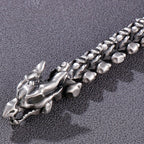 Punk Rock Chinese Loong Dragon Head & Body Chain Bracelet for Man Matte Brushed Stainless Steel Bracelets Men's Male