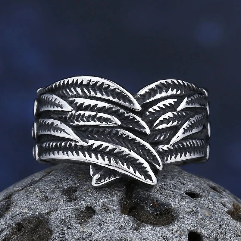 Freeshipping 2024 New 316L Stainless Steel Feather Ring Double Wing Popular Anniversary Jewelry For Teens Boyfriend Gift