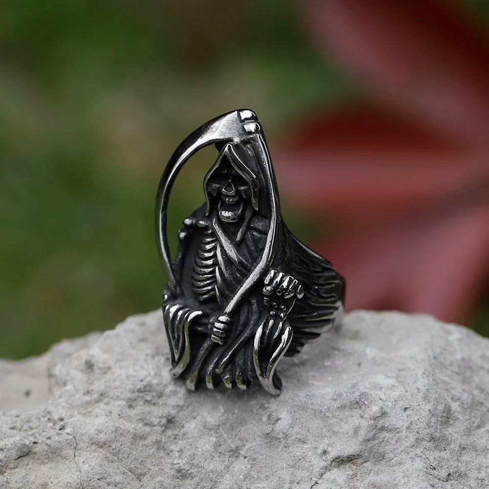 NEW Men's 316L stainless-steel rings Dropshipping Retro Death sickle skeleton gothic punk movie Jewelry Gifts free shipping