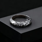 Fashion Minimalist Irregular Concave Hammered Texture Stainless Steel Rings for Men Male, Punk Trendy Finger Jewelry