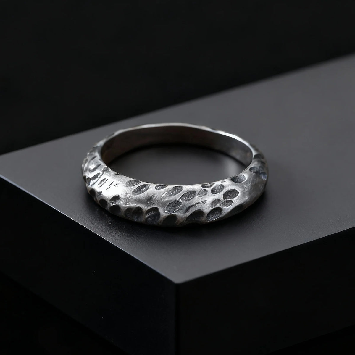 Fashion Minimalist Irregular Concave Hammered Texture Stainless Steel Rings for Men Male, Punk Trendy Finger Jewelry