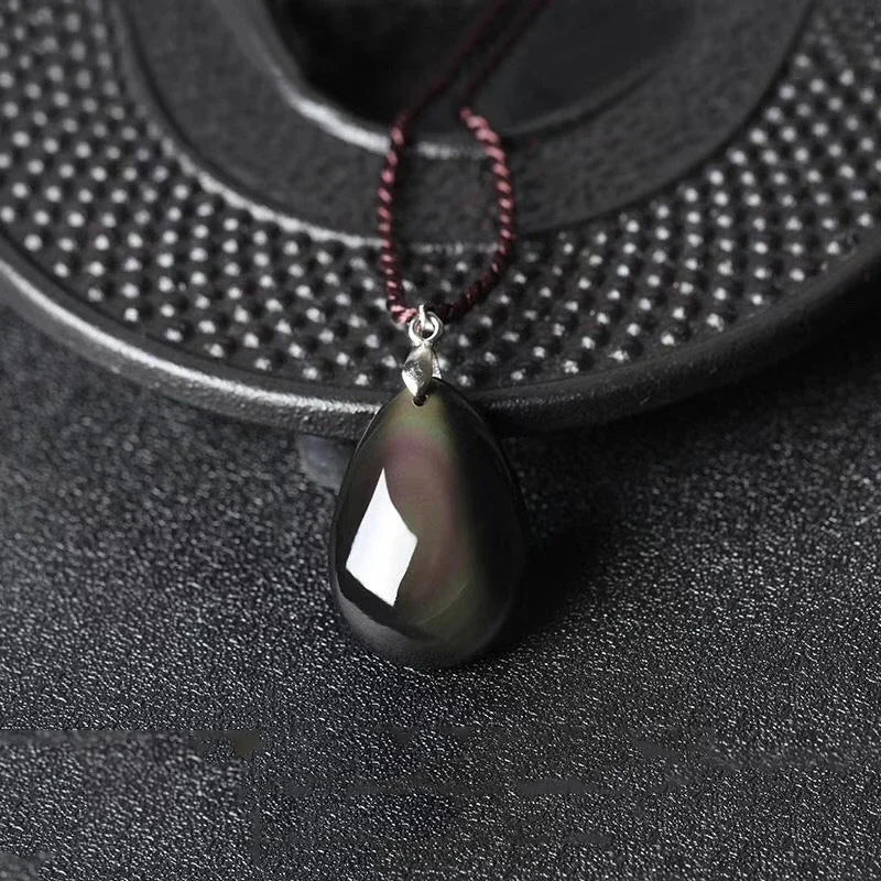 Black Natural Obsidian Water Drop Pendants Rope Necklaces Lucky for Men Women Safety Amulet Stone Jewelry