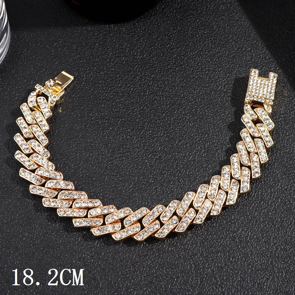 Hip Hop Full Crystal Heart Tennis Chain Bracelets for Men Women Bling Square Rhinestone Cuban Link Chain Bracelet Luxury Jewelry