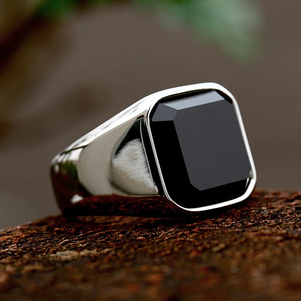 Iced Out Black Ring Zircon Agate Stone High Wedding