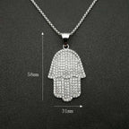 Hip Hop Bling Iced Out Stainless Steel Fatima Hand Pendants Necklace for Men Rapper Jewerly Gold Silver Color