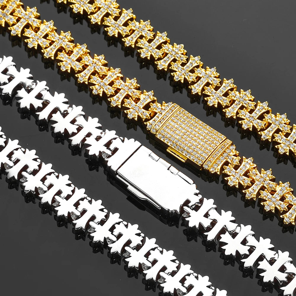 Iced Out Cross Bracelet Stainless Steel 8MM