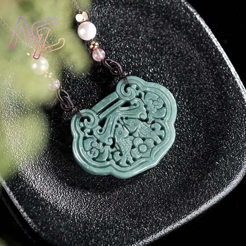 Myanmar Jadeite Fish Pendant Necklace Real Jewelry Fashion Accessories Talismans Charm Burmese Jade Designer Stone