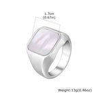 Trendy Punk Abalone Shell Stainless Steel Chunky Signet Ring for Men, Waterproof Hip Hop Party Finger Jewelry Size7 8 9 10 11 12