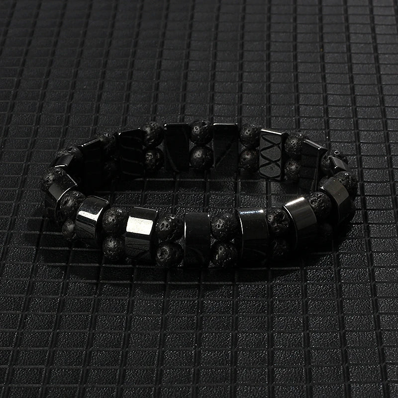 Hematite Therapy Stretch Bracelet — Mixed Metal