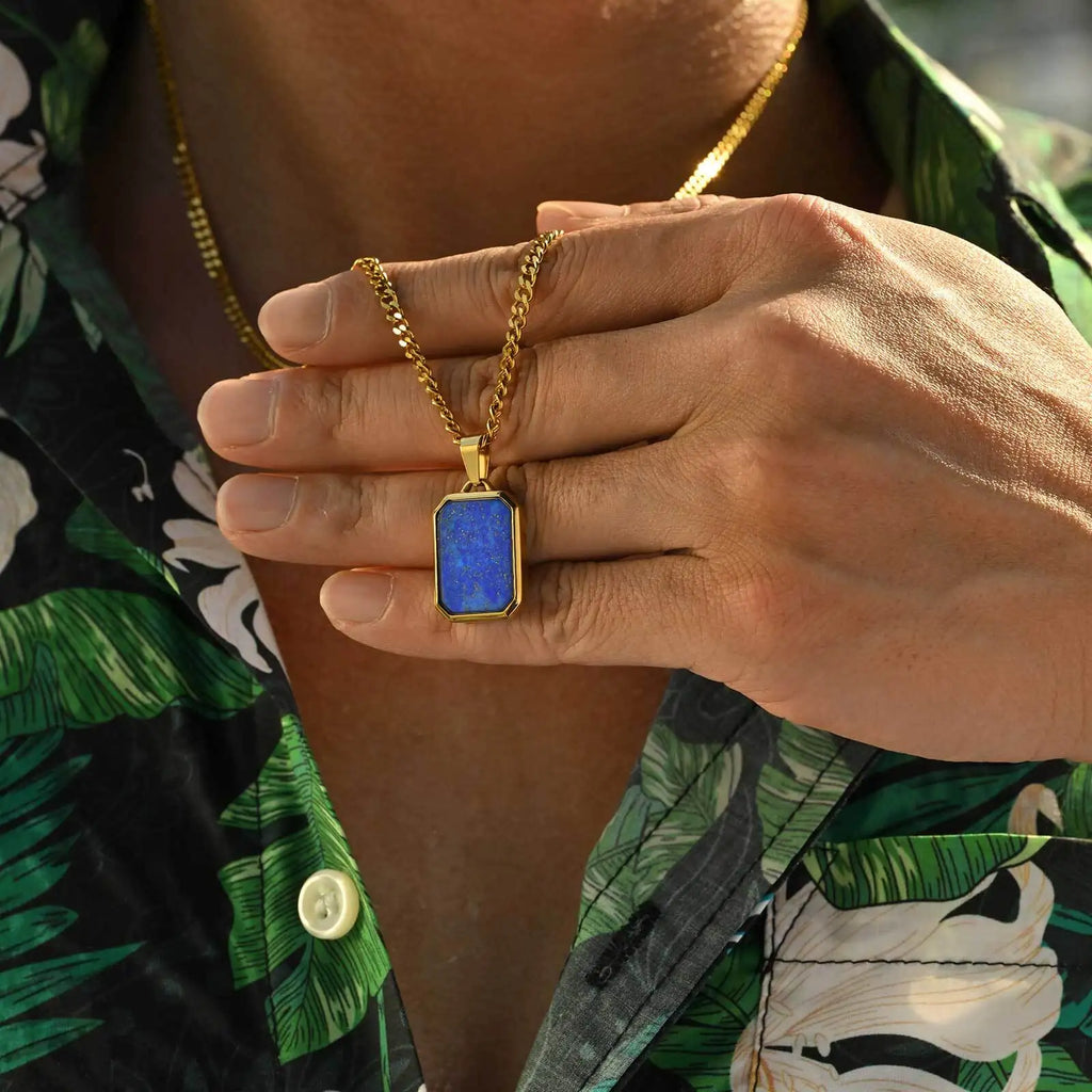 Lapis Lazuli Stone Pendant — Stainless