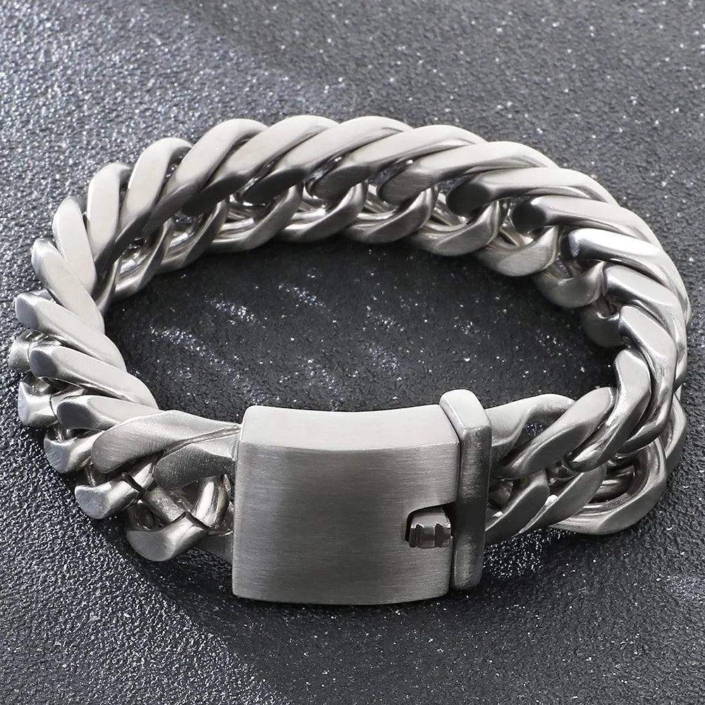 Classic Bracelet Men's 18MM Width Brushed Matte 316L Stainless Steel Curb Cuban Link Chain Man Bracelets Male Jewelry
