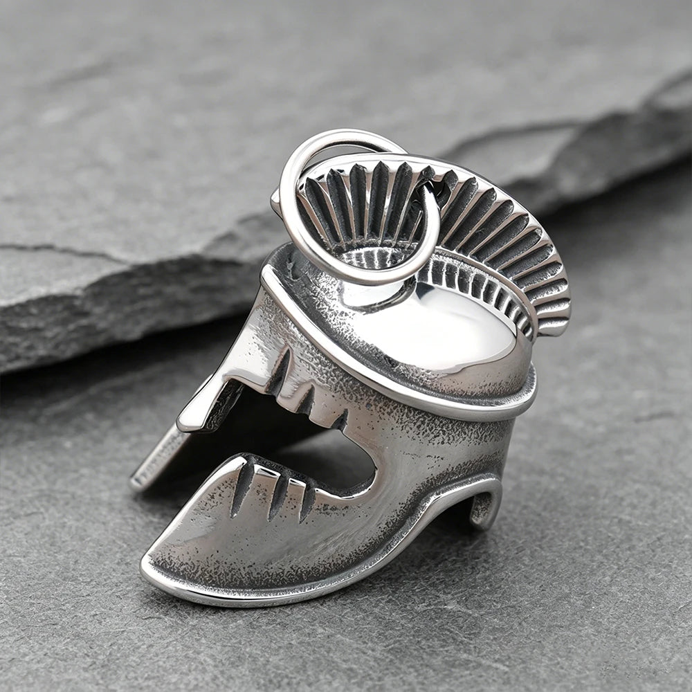 Vintage Spartan Helmet Guardian Bell Pendant Necklace Stainless Steel Unisex Punk Rock Motorcycle Talisman Jewelry Best
