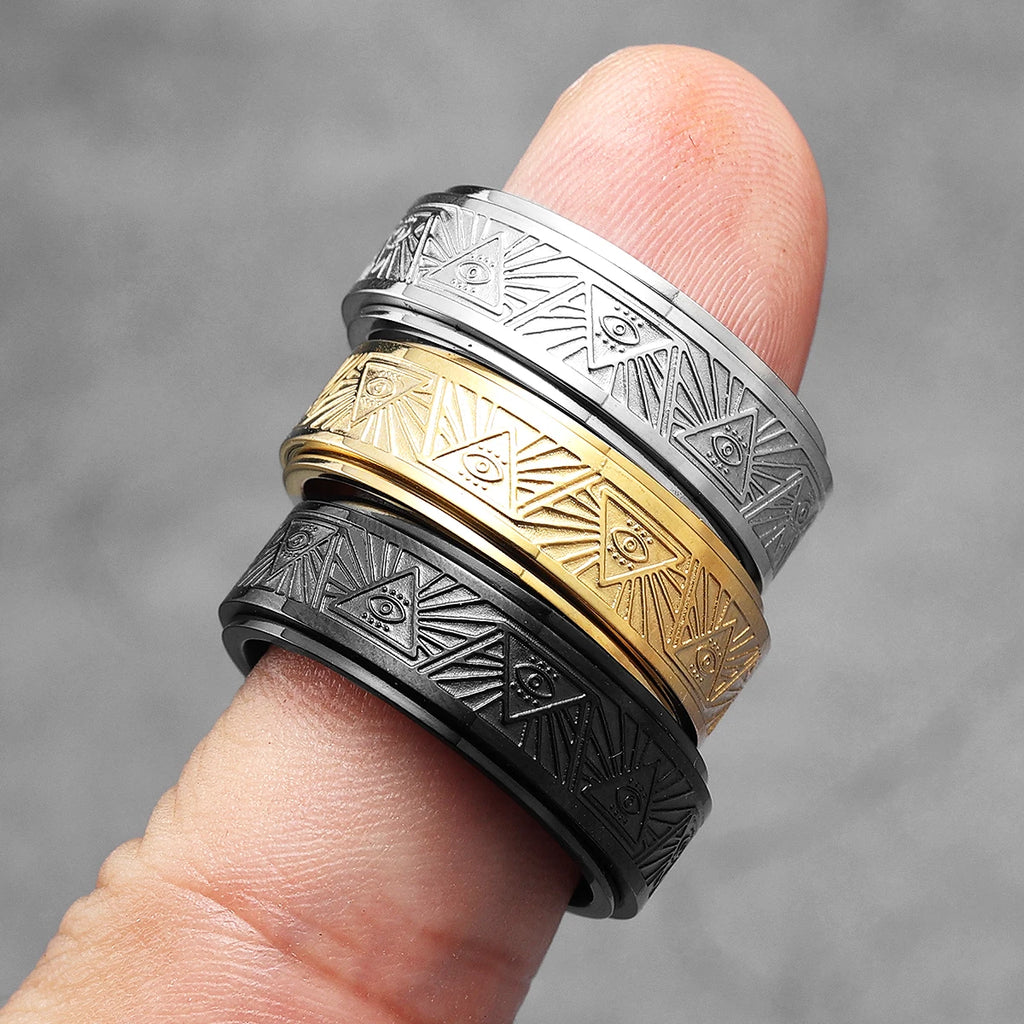 Illuminati Eye Spinner Ring — Stainless Steel