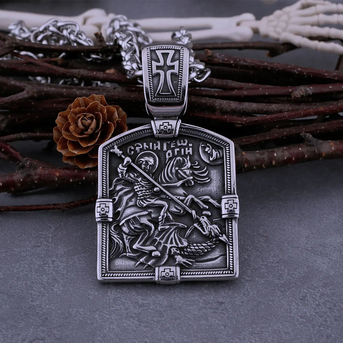 Stainless Steel Retro Religious Holy Warrior Necklace Men and Women Back Bible Cross Amulet Biker Pendant Necklace