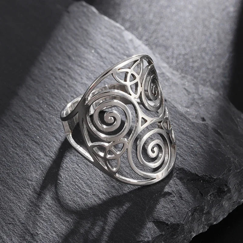 Stainless Steel Adjustable Triskele Rings Celtic Knot Spiral Amulet Rings for Women Triskelion Irish Jewelry Christmas