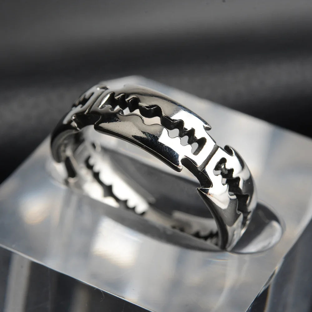 Blade Ring Punk Black Silver Band for Men — Stainless Steel