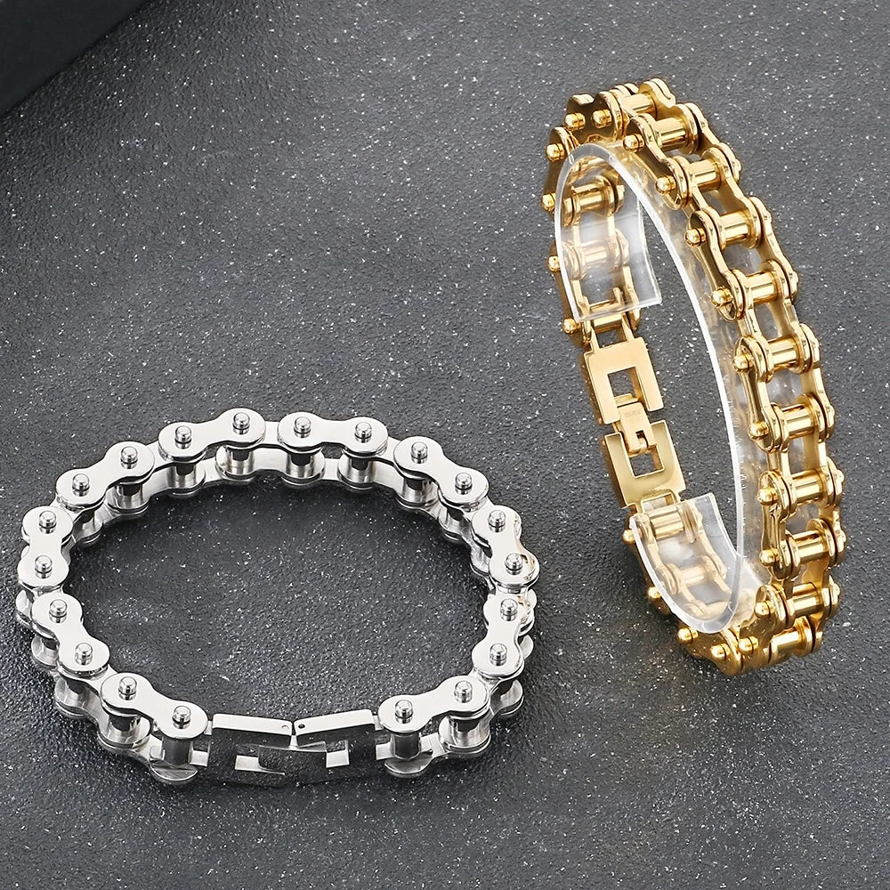 Bike Chain Necklace Bracelet Set for Man Punk Rock Stainless Steel Motorcycle Bracelets Choker Men Vacuum Plated
