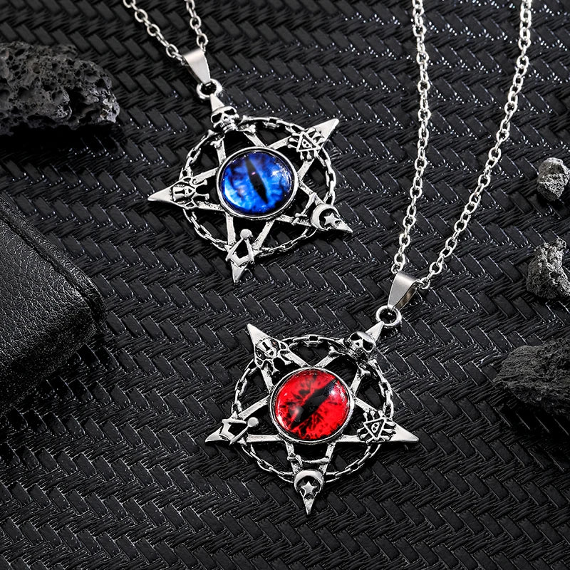 Antique Evil Eye Pendant Necklace For Women Men Creative Punk Hollow Star Colorful Eyeball Connect Choker Chain Jewelry