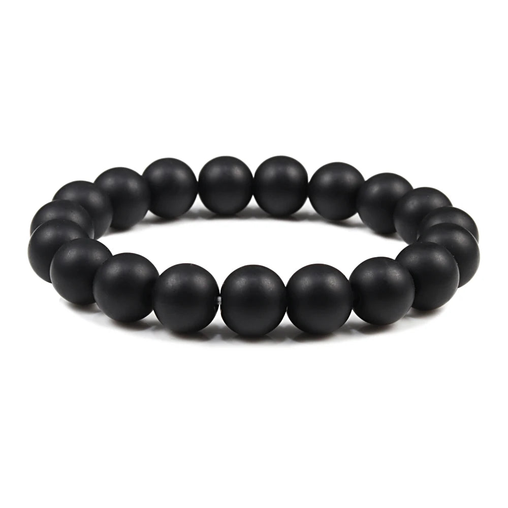 Natural Stone Bracelet Men 6/8/10mm White Black Dull Polish Matte Onyx Agates Shiny Round Beads Yoga Jewelry Bracelets