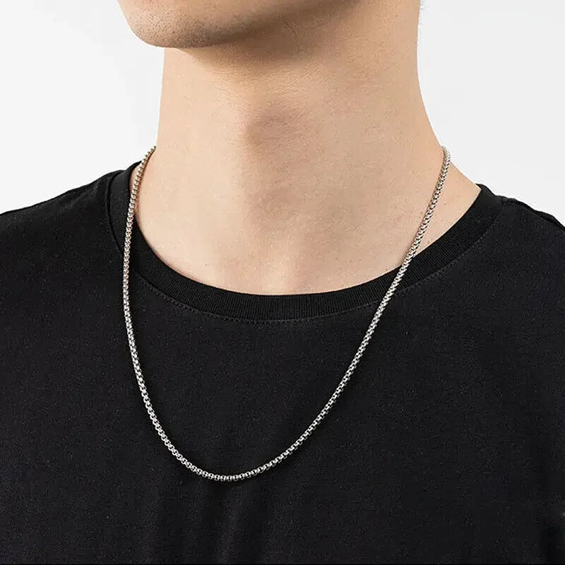 Fashion 3mm Width Pure Titanium Square Box Chain Necklace for Men Women Durable Anti-allergy Titanium Rolo Link Chain Necklace
