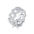 Hip Hop Cuban Link Ring Bling Iced Out 2 Row Full Moissanite Ring Hip Hop Engagement Band Ring 925 Sterling Silver for Women Men