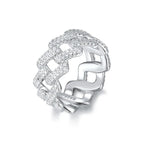 Hip Hop Cuban Link Ring Bling Iced Out 2 Row Full Moissanite Ring Hip Hop Engagement Band Ring 925 Sterling Silver for Women Men