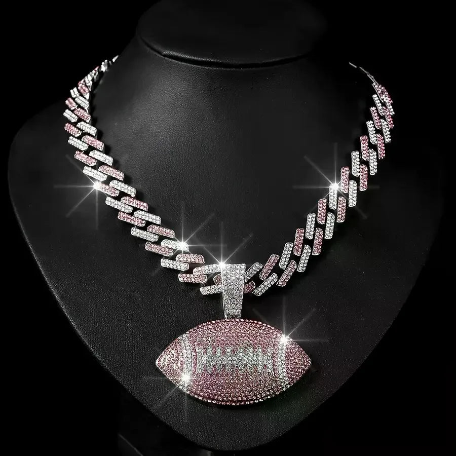 Football Pendant Necklace with 18-Inch Miami Chain — Sports Fan