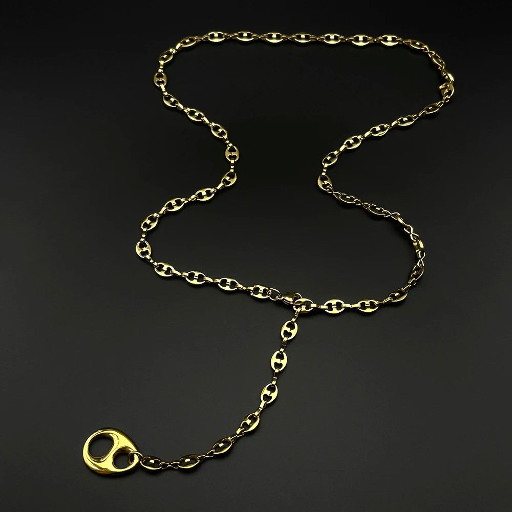 Gold Coffee Bean Chain Necklace New Design Hollow Oval Pendant Stainless Steel Jewelry Minimalist Unisex Streetwear