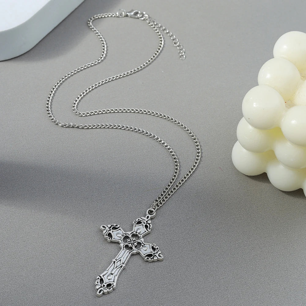 Retro Cross Pendant Necklaces for Women Men Gothic Steampunk Skull Necklace Chain Hip Hop Jewelry Gifts