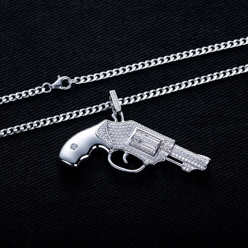 Iced Out Pistol Pendant — 925 Silver