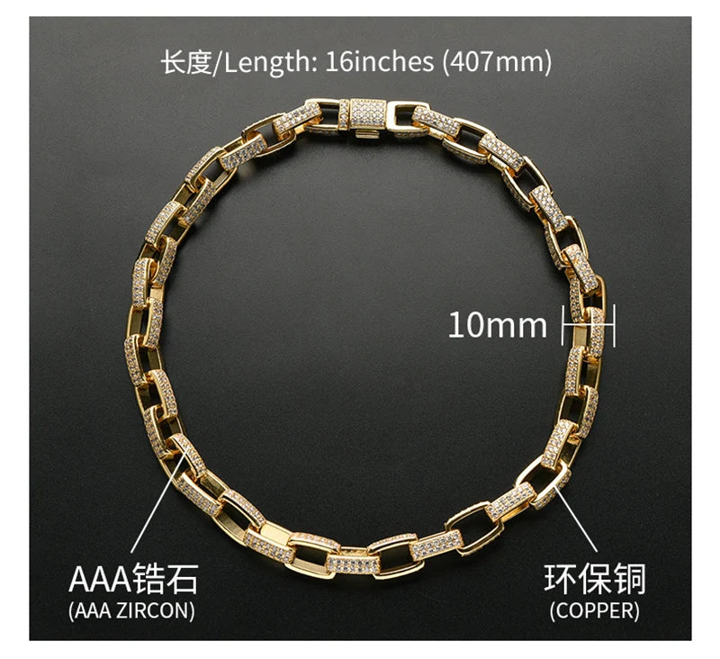 Iced Out CZ Square Link Chain Bracelet & Necklace — Two-Tone