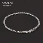 Silver 3mm Round Box Chain Link Bracelet for Men Fashion Jewelry Accessories