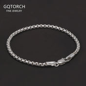 Silver 3mm Round Box Chain Link Bracelet for Men Fashion Jewelry Accessories