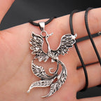 Vintage Phoenix Pendant Necklace — Black Cord, Animal Medal