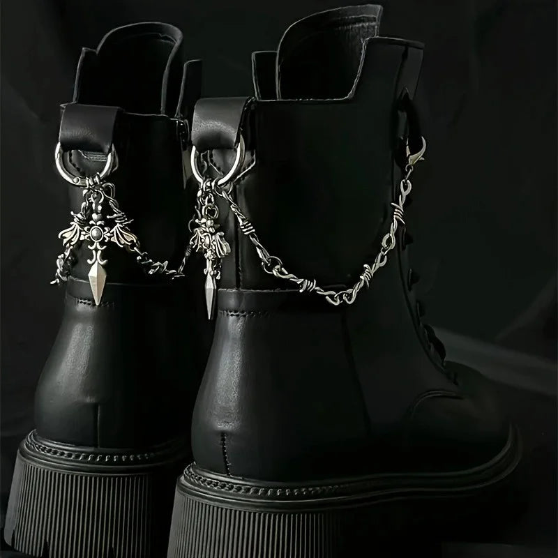 2Pcs Gothic Retro Spear Shaped Pendant Boot Chain Silver Metal Detachable Shoe Chain punk Boot Decoration Accessories