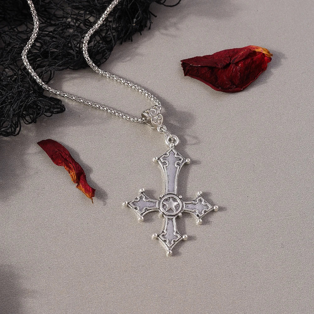 Retro Cross Pendant Necklaces for Women Men Gothic Steampunk Skull Necklace Chain Hip Hop Jewelry Gifts