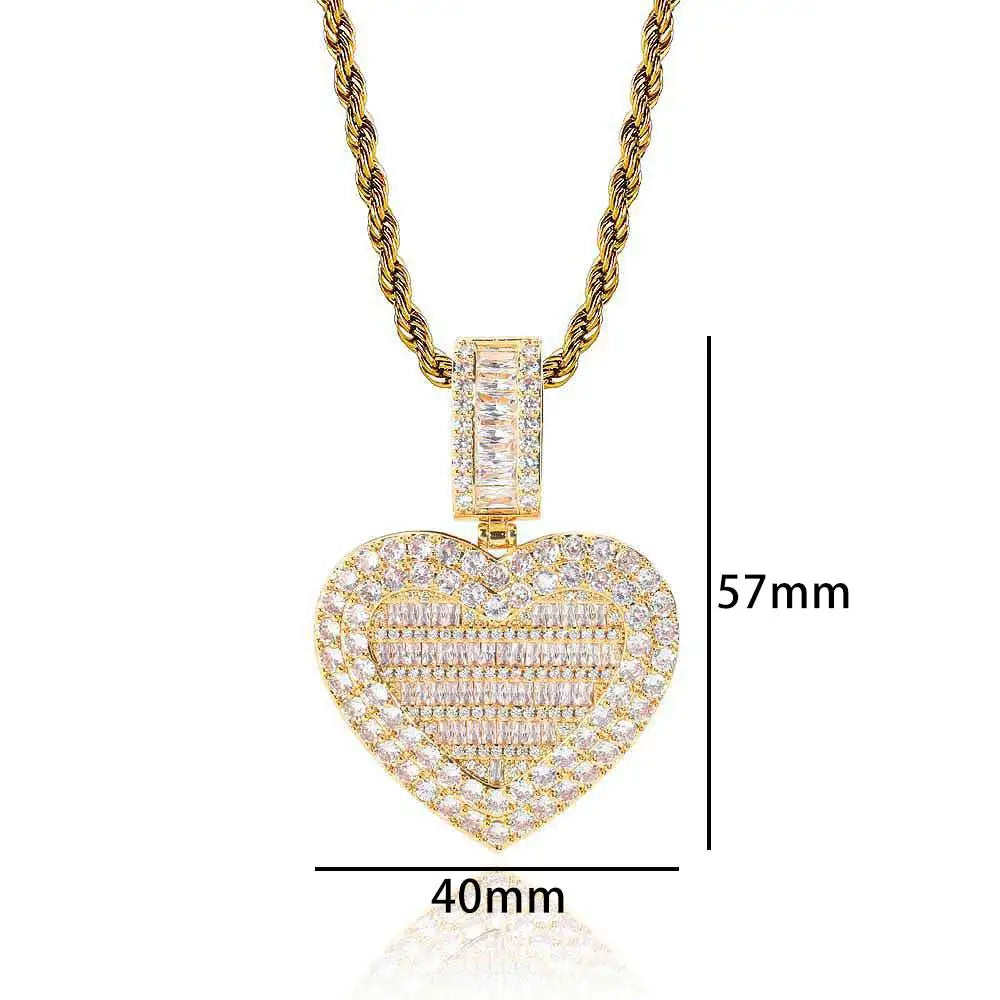 Iced Out Heart Photo Pendant Necklace