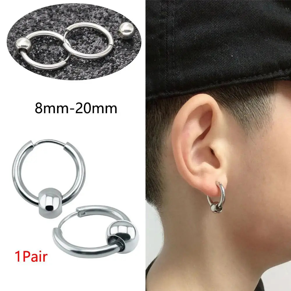 1 Pair Hoop Earrings Circle 8mm-16mm 316L Stainless Steel With Ball Earrings Piercing Plating No Fade Allergy Free For