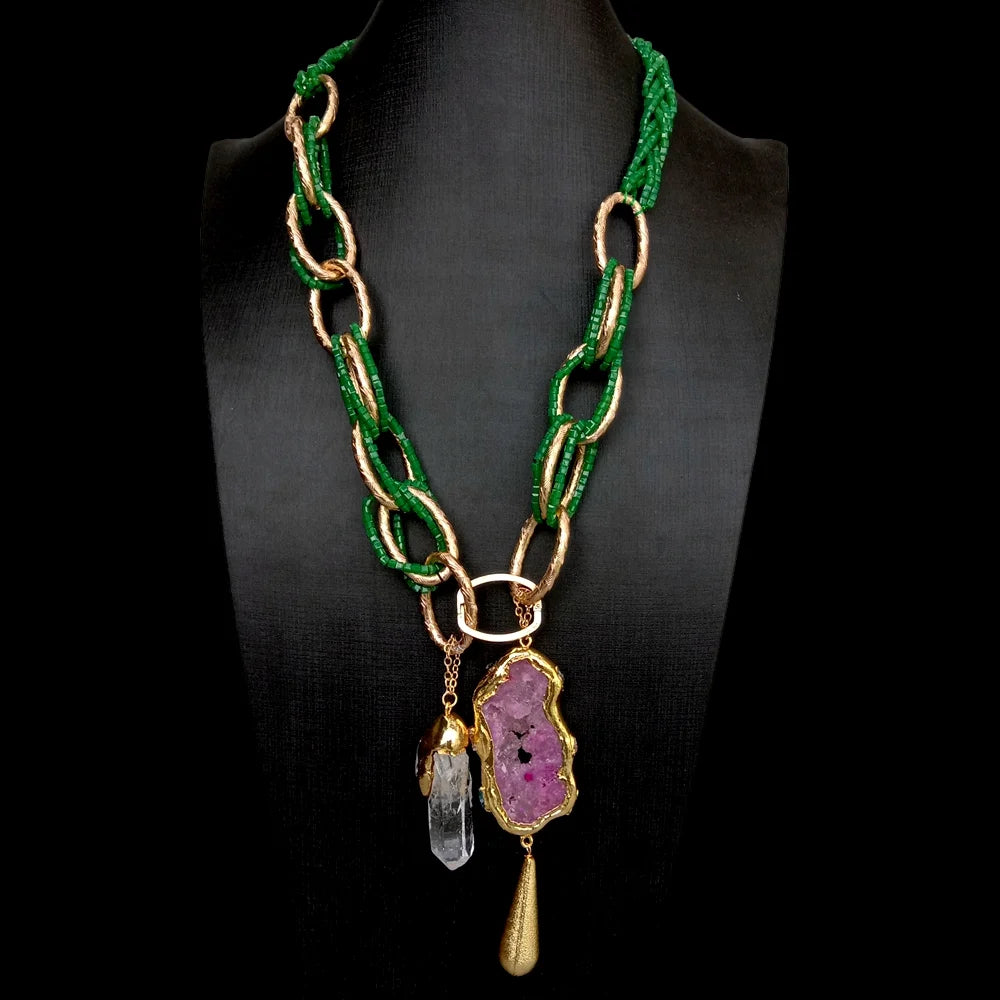Agate Quartz Pearl Pendant Necklace — 24"