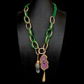 Agate Quartz Pearl Pendant Necklace — 24"